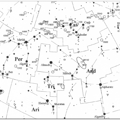 Perseus and Andromeda constellation map